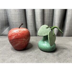VTG Italian Marble Alabaster Stone Fruit Red Apple Green Pear Stem Lot